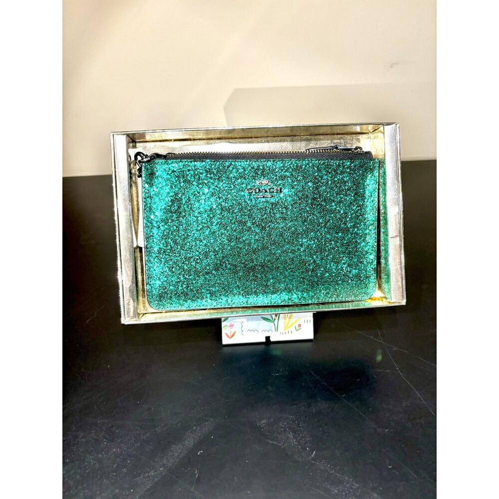 Coach The Glitter Collection Women’s Green Glitter Wristlet NEW MSRP $85